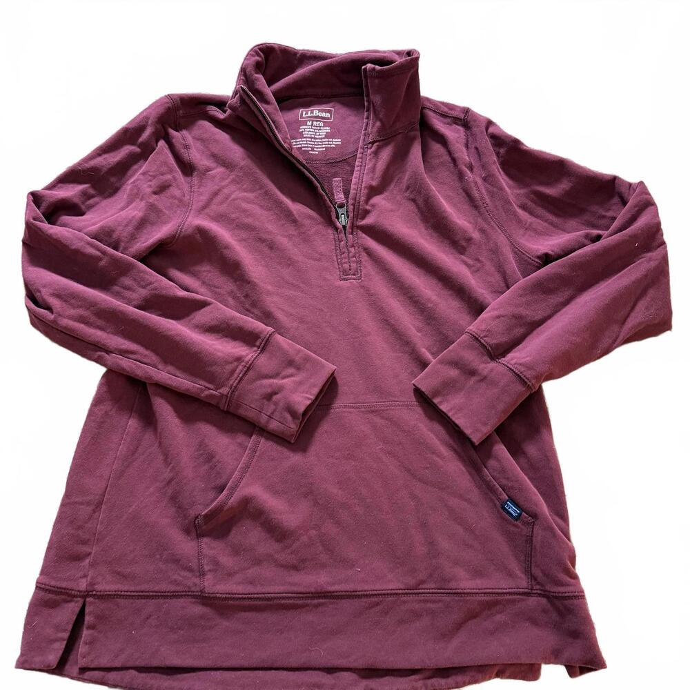 LL BEAN VTG Womens Size M Reg Maroon Quarter Zip Cotton‎ Blend Kangaroo Pocket